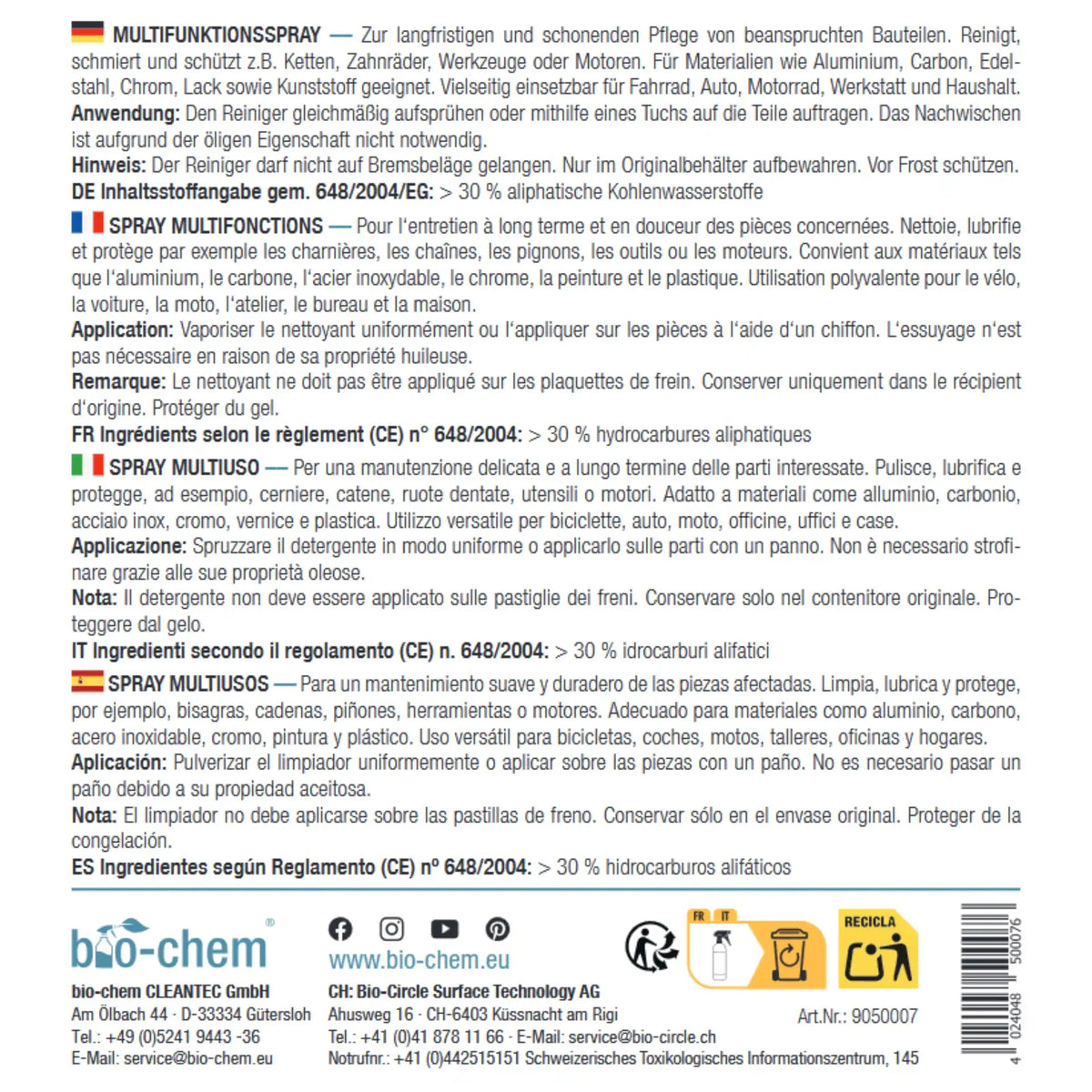 bio-chem Multispray Hinweise