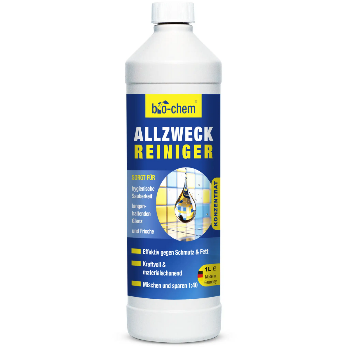 Allzweckreiniger 1 l mit praktischer Mischflasche, kraftvoll gegen Schmutz und Fett von bio‑chem – Artikel 9100021