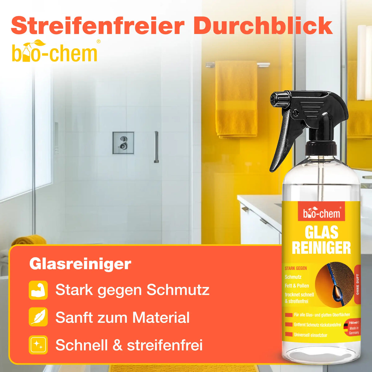 Glasreiniger ohne Duftstoffe – streifenfreier Durchblick mit bio‑chem – Artikel 9000165