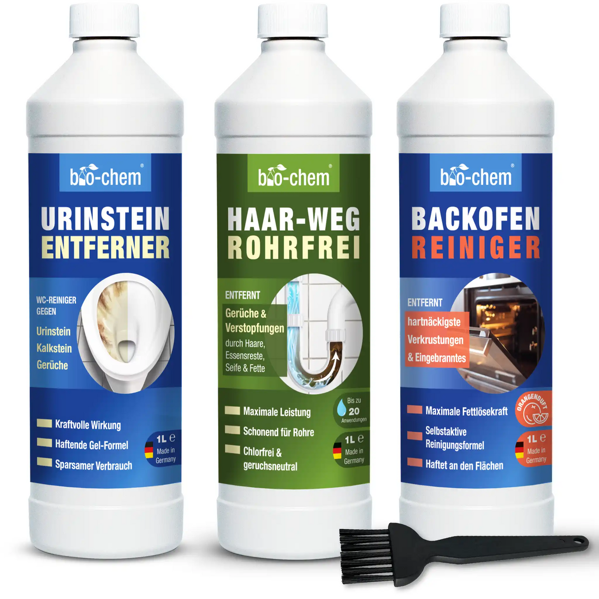 bio-chem Home Care – Urinstein Entferner, Haar-Weg Rohrfrei und Backofen Reiniger für effektive Reinigung