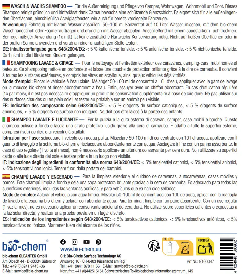bio-chem Wasch & Wachs Hinweise
