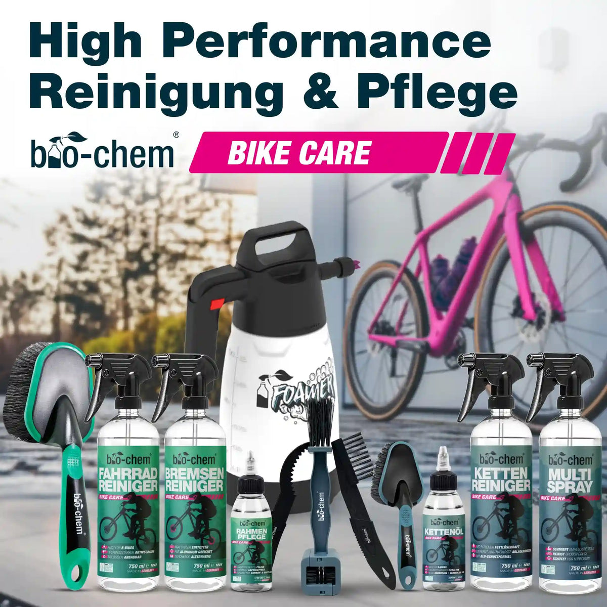 Umfangreiches High Performance Sortiment für Fahrradreinigung und Pflege von bio-chem – Made in Germany.