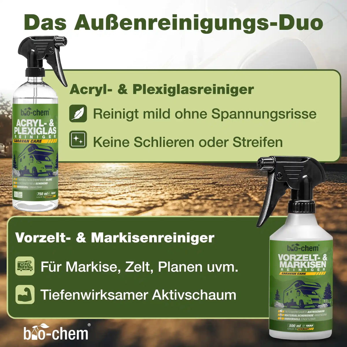Spezialreiniger für Acrylglas, Wohnmobilfenster, Markisen, Vorzelte und Planen im Caravan-Bereich
