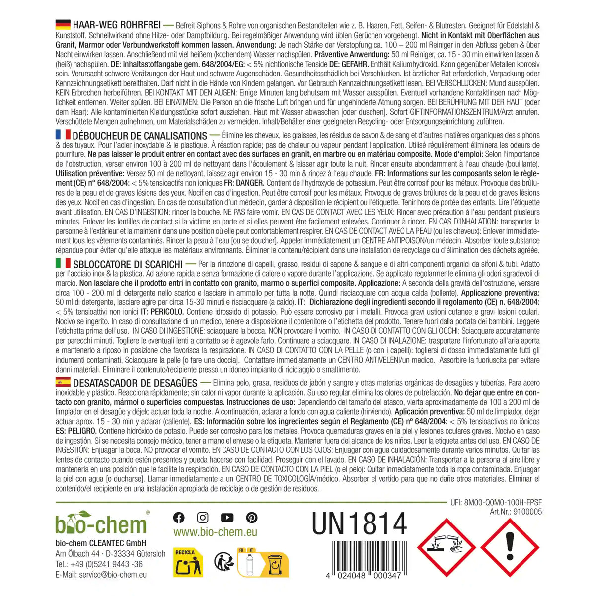 Etikett Rohrreiniger bio-chem